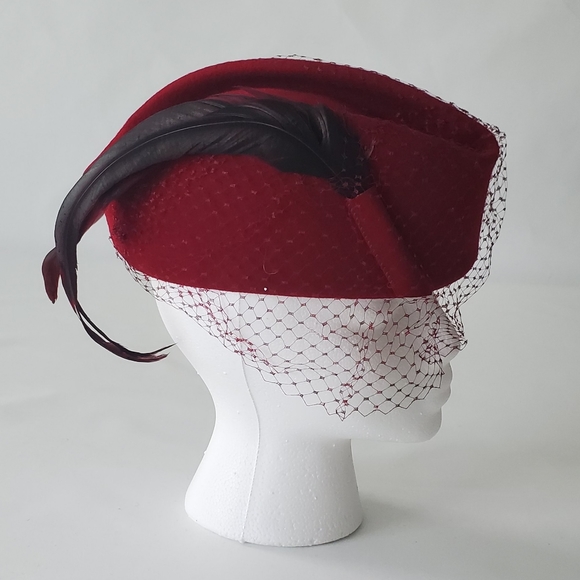 Vintage Burgundy 100% Wool Felt Hat By Ruth Alan - Picture 2 of 7